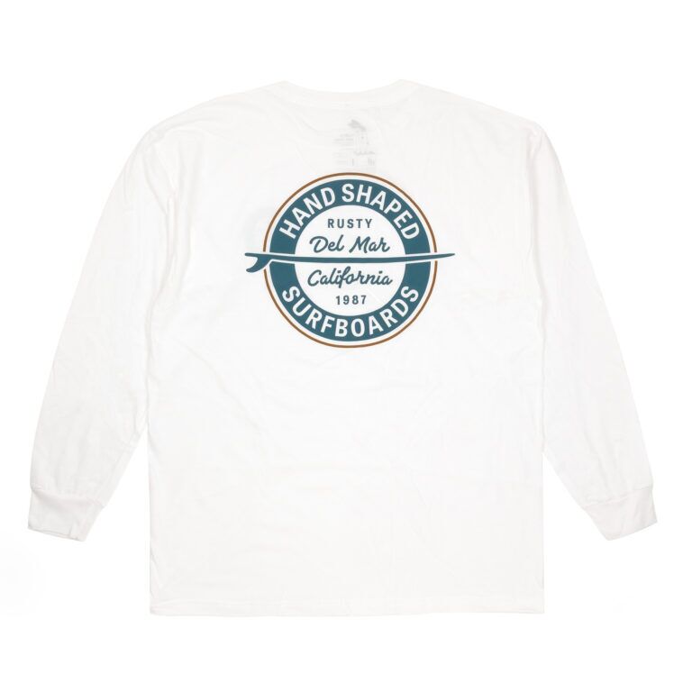 Rusty Del Mar Long Sleeve T-shirt Hand Shaped in White